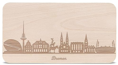 GRAVURZEILE Frühstücksbrettchen mit Gravur - Skyline Bremen - Schneidebrett Vesperbrett Brotzeitbrett - 100% Buchenholz - Geschenk für Stadtverliebte - Ideal als Souvenir & Andenken