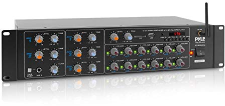 Pyle 12 Channel Power Amplifier w Bluetooth Wireless- 600W Max Power Rack Mount Amplifier with Multi-Zone Sound Mixer–RCA, USB and AUX inputs-Great for Restaurant, Theater, Studio or Stage- PT12050CH