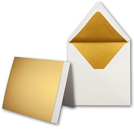 20x Gold-Metallic Faltkarten-SET - Quadratisch - mit gefütterten Weissen Briefumschlägen & Einlegern - 15 x 15 cm - Einladungskarten-Set von Gustav Neuser®