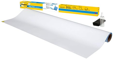 Post-it Easy Erase Whiteboard Surface, Pack of 1 Roll, 121.9 cm x 182.9 cm, White Color - Permanent Marker Whiteboard Film for Walls, Doors, Tables, Chalkboards, Whiteboards, Easy Installation