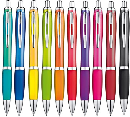 Libetui 10 ergonomische Kugelschreiber Set Kulli rutschfeste Griffzone Großraumine Gehäuse 10 Farben Druckkugelschreiber Mehrfarbig blauschreibend