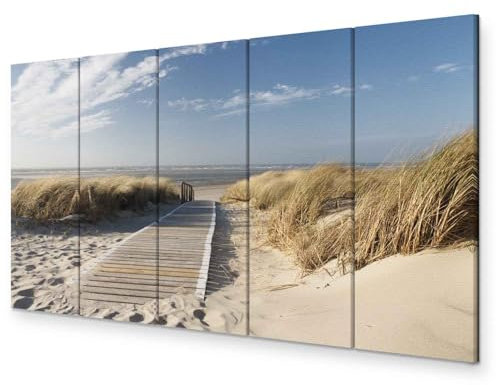B&D XXL - Akustikbild Strand Meer 225x90 cm 5 tlg Bilder Akustikschaum Schallschutz Kunst Akustikpaneele Wandpaneele Schalldämmung Wandbild Schallabsorber Landschaft Sand Himmel Natur c-C-0176-b-m