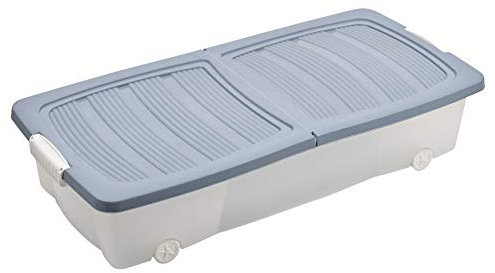 URBNLIVING 40 or 55 Litre Large Under Bed Plastic Storage Box Wheeled with Lids for Shoes, Clothes and Toys (Blue, 80 x 39 x 17cm)