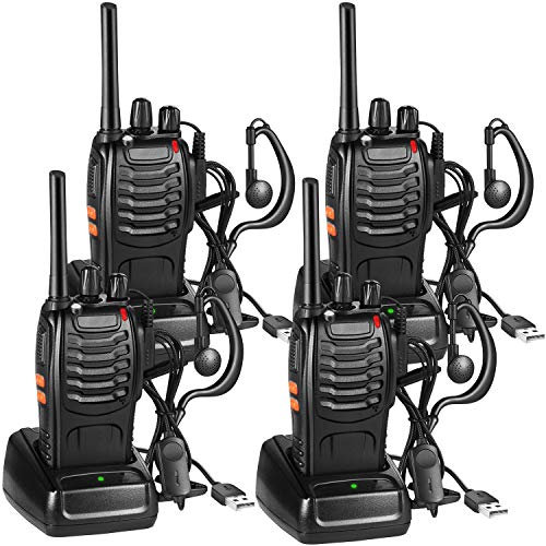 Nestling 4pcs Walkie Talkies Rechargeable Walkie Talkie Long Range Two-Way Radio Walky Talky Set with Earpieces and LED Light Voice Prompt for Field Survival Biking and Hiking