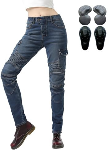 oFzimTo Motorradhose Damen, Motorrad Jeans Damen mit Protektoren, XXS-4XL Stretch Motorrad Hosen (Blue,S)