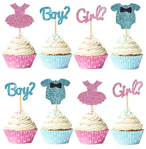 Bimbofun 24 Toppers Cupcake per Ragazzi o Ragazze, Decorazione per Torte con Rivelazione di Genere Glitterate, per Compleanno, Matrimonio, Battesimo, Baby Shower, Articoli per Feste per Bambini
