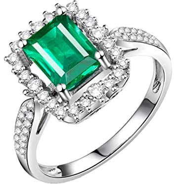Dsnyu 18K Weißgold Freundschaftsringe Best Friends 1.5ct Labor Erstellt Smaragd Moissanite Freundschaftsringe Weißgold 65 (20.7)