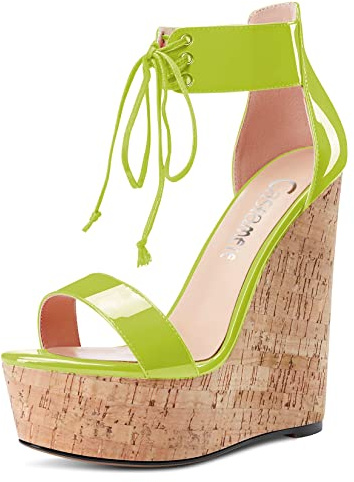 Castamere Donna Alto High Zeppa Piattaforma Tacco Heel Aperte sulla Punta Cinturino alla Caviglia Merletto Sandali Clear Dress 15 CM Heels Verde Lime 36 EU