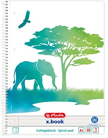 Herlitz Spiralblock A4 80 Blatt liniert GREENline mit Rand Motiv Elefant