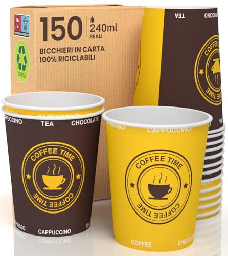 150 vasos de papel de 240 ml ecológicos biodegradables desechables para bebidas calientes y agua de colores