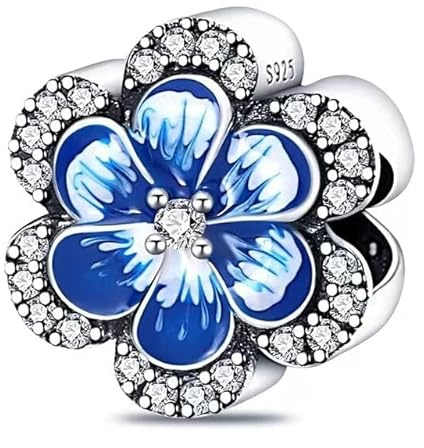 M&S Blue Pansy Charm Pave flower Charm Bead Pendant, 925 Sterling Silver Dangle Charm, Compatible With Pandora & European Bracelet …