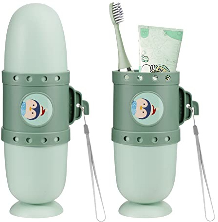 Pwsap Kinder Zahnbürstenhalter, Cute Submarine Shape Wasserbecher Set, Zahnbürsten Case für Reisen, Camping, Business Trips, Home, School (Grün)