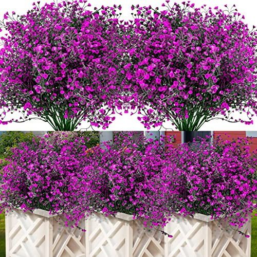 Jusvenmt 12 Bündel Künstliche Blumen Außen Kunstblumen Wetterfeste Balkonpflanzen Künstliche Sträucher Büsche UV-beständig Kunstpflanzen für Innen Außenbereich Balkon Garten Balkonkasten, Fuchsie