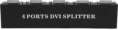 Fockety 4 Port DVI-Splitter, verlustfreies HD-Signal, Fernübertragung Plug and Play 1 in 4 Out -Splitter, Aluminiumlegierung, doppelte Bilder für Rechenzentren, Präsentationen (EU-Stecker)