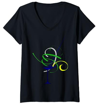 Martini Glass Green Olive Bartender Vodka Gin Cocktail Drink V-Neck T-Shirt