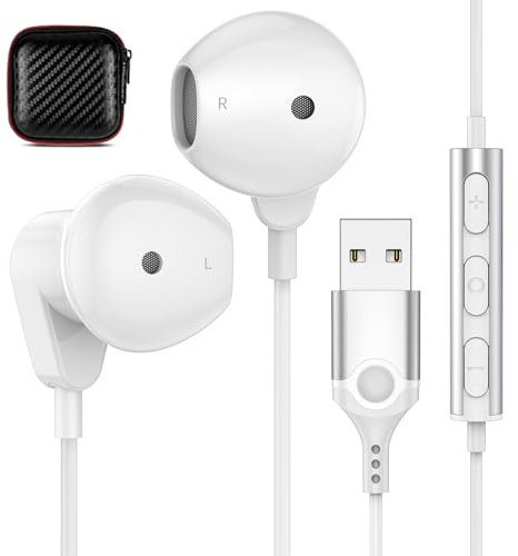 USB Headset for PC with Microphone USB Earbuds for Computer Headphones 2.3M Cord USB-A Headset Audio Control Mute Function for Laptop Desktop PC Notebook Headset for Office Live Broadcast Gaming White
