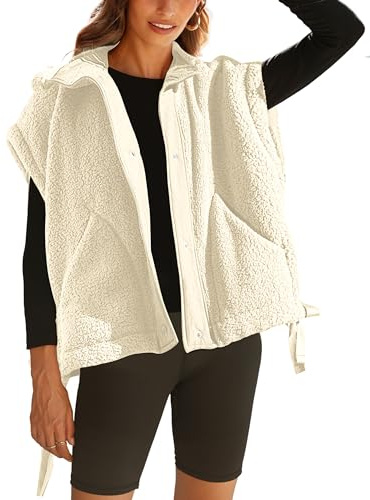 GTLIAE Womens Sherpa Fleece Vest Oversized Sleeveless Jacket Casual Outerwear Gilet with Pockets(Apricot-L)