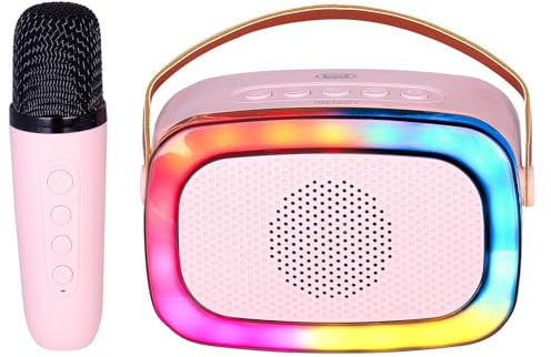 Trevi XR 8A01 MINI PARTY Speaker Wireless 10W, Altoparlante Karaoke per Bambini con Microfono Senza Fili, Effetti Voce per Feste e Bambini, Ingressi USB, Micro SD e AUX-IN, Batteria Integrata, Rosa