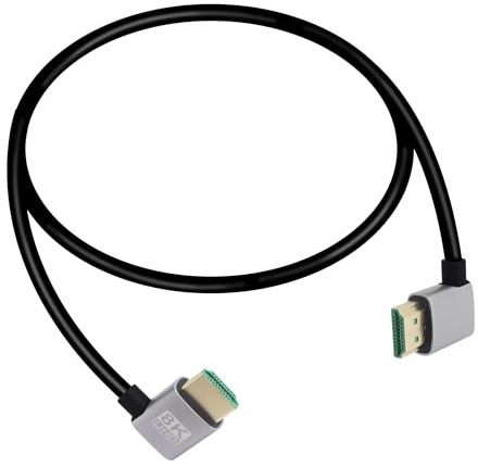 RIIEYOCA 8K 90 Degree HDTV Cable, Left Angle to Left Angle, 48Gbps High Speed 2.1, Supports 8K@60Hz, ARC, 3D for DVR, HDTVS, Roku Ultra (0.5M)