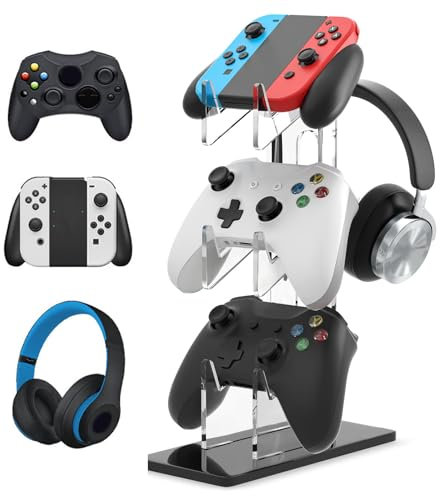 LEKEFETO Support universel pour manette et casque à 3 étages pour Xbox Series, PS4, PS5, PS3, accessoires de bureau 4 en 1