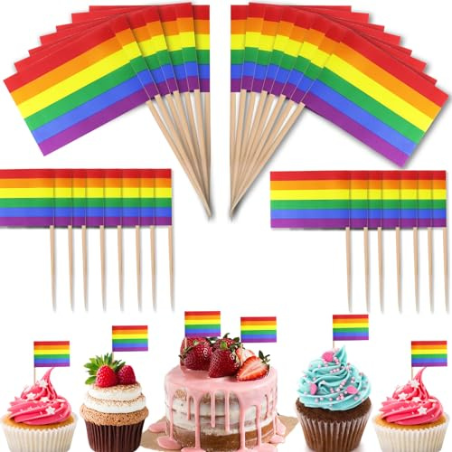 Pride Decorations Toothpick Flags, 100Pcs Rainbow Gay Pride Toothpick Flags Cupcake Toppers 2.5*3.5cm LGBTQ Pride Cocktail Mini Food Stick Party Supply For Pride Month Kitchen Dinning Sandwich Pub BBQ