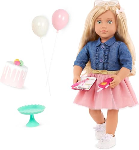Our Generation - Emily - Bewegliche 46 cm-Puppe - Blondes Haar & grüne Augen - Geburtstagstorte & Partyzubehör - Vorgetäuschtes Spiel - Spielzeug für Kinder ab 3 Jahren