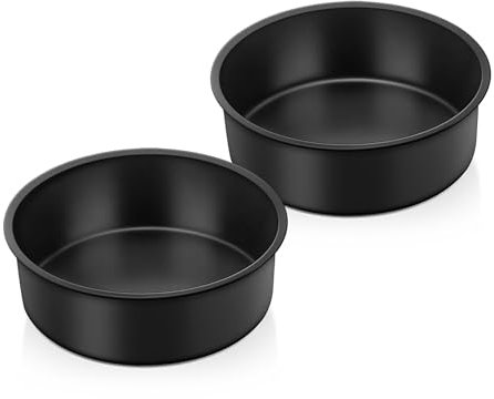 E-far 6x2 Inch Cake Pans Set, 2 Pieces Nonstick Round Cake Pans Tins for Baking Small Birthday Wedding Layer Smash Cakes, Stainless Steel Core & Nontoxic Coating, Straight Side(Black)