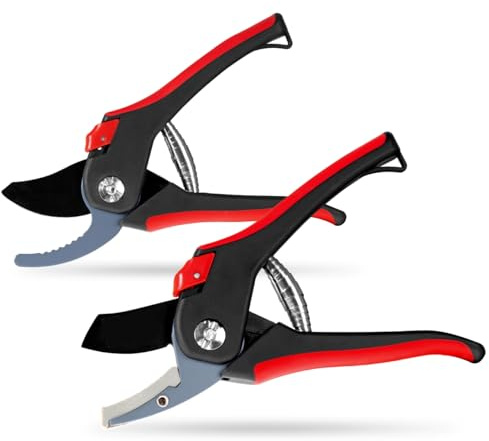WALTER Gartenschere 2er Set, Bypass- und Amboss-Schere | ergonomische Soft-Grip-Griffe, gehärtete Edelstahlklingen, präzise und kraftvolle Schnitte, ideal für Blumen und Äste