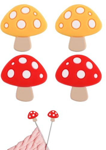 4 Stück Kleine Maschenstopper, Pilz-Stricknadelstopper Nadelstopfen aus Weichem Kieselgel Nadelspitzenschutz Nadelendkappen Stricknadel Schutzkappe Strickzubehör für Strickgeschenke