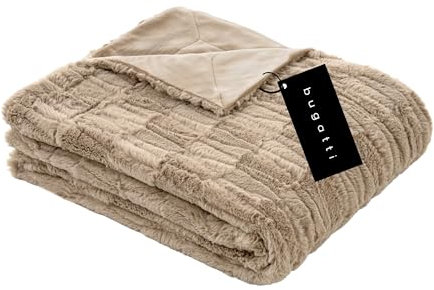 bugatti Kunstfell Decke 150x200 cm - Fellimitat Kuscheldecke besonders flauschig & weich, besonders warm, Felldecke beige mit Struktur, gesäumt