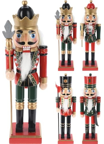 Wooden Christmas Nutcracker Soldier | Traditional Christmas Nutcracker Classic Nutcracker Figure with Moveable Parts | Christmas Nutcracker Statue Ornament - 25cm ~ Design Varies One Supplied