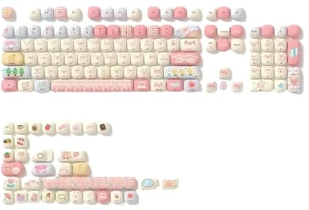 Custom Mushroom KeyCap Set 139Key PBT Round MOG Profile Gaming Keyboard Caps Compatible With Mechanical Keyboards(Piggy Party 139key)