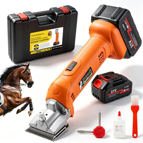 CGOLDENWALL Tosatrice per Cavalli Senza Filo 690W 2800 giri/min | 6 Velocità + 2×4000mAh (4h Autonomia) | Potenza Elevata per Cavalli, Bovini, Capre, Pony & Animali a Pelo Folto