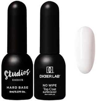 DIDIER LAB Premium Gel Nagellack Set HEMA-frei - Hard Fiberglas Gel Base 8ml und Top Coat ohne Schwitzschicht Super Shiny 10ml - Für Langanhaltende Glänzende Gelnägel - LED UV