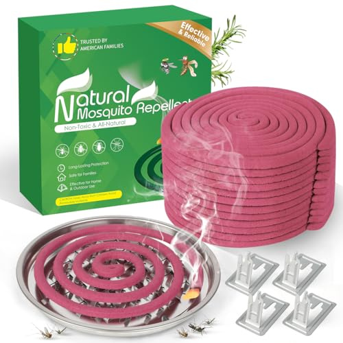 Bobinas repelentes de mosquitos extra fuertes, paquete de 24 bobinas grandes para exteriores, cubiertas de protección de 6 horas de 12 pies, seguras y eficaces para patio, camping, jardín, terraza y