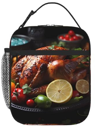 BROLEO Borsa termica portatile per il pranzo, con stampa di tacchino arrosto, riutilizzabile, durevole, per uomini e donne, facile da trasportare