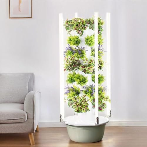 Torre de cultivo hidropónico inteligente, torre aeropónica para jardín, jardín de hierbas de interior, maceteros móviles con bomba y tanque de agua móvil para amantes de la jardinería.,28Holes+LED