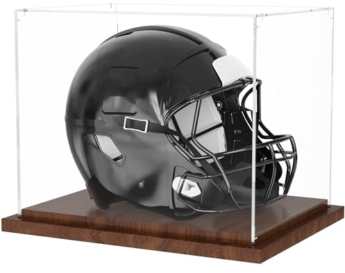 VGMiu Football Helmet Display Case with Wood Base, Clear Acrylic Helmet Display Box Dustproof Displays Case for Helmets, Sports Collectibles, Memorabilia Displays