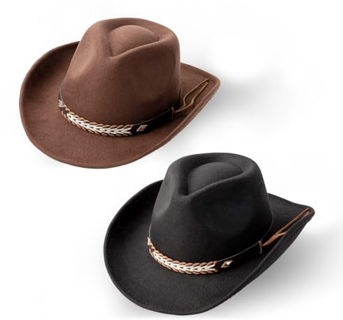 Henrrida Set of 2 West Cowboy Hat Wide Edge Felt Cowboy Hat Cowgirl Hat Fedora Hat Men Wide Brim Hats White