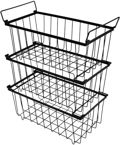Ejoyous Gefrierschrank-Organizer Gefriertruhe Korb Stapelbare Drahtkörbe mit Griffen für Gemüse Speisekammer Kühlschrank und Badezimmer (3PCS)