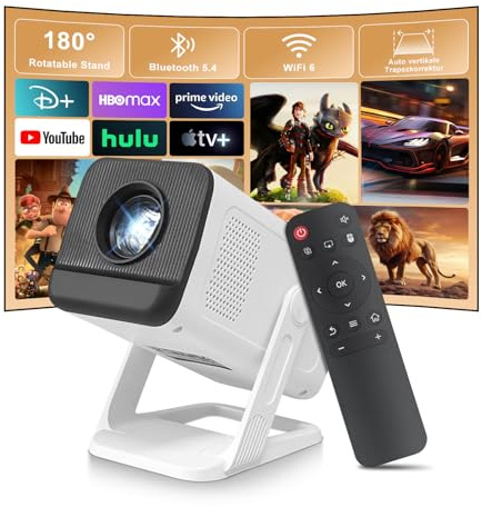 ZDSSY Vidéoprojecteur 4K, Mini Projecteur WiFi 6 et Bluetooth 5.4, Vidéoprojecteur Intelligent, Correction Automatique et Mise au Point Manuelle, Home Cinéma Compatible avec PC/TV Stick/USB/PS5,Blanc