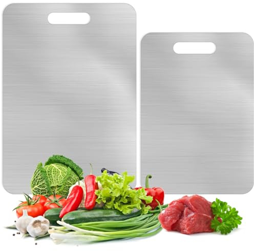 YOPEUC 2PCS Stainless Steel Chopping Board, Chopping Boards Set,Cutting Boards for Kitchen,Steel Cutting Boards for Cutting Fruit, Raw Meat, and Cooked Food