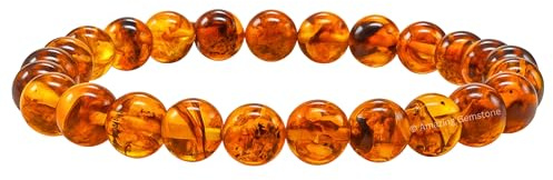 Bracelet en Ambre Naturel - Bracelet en cristal de guérison pour femmes et hommes, pierre précieuse naturelle - Cadeau idéal pour l'équilibre, l'harmonie et la guérison des chakras (extensible)