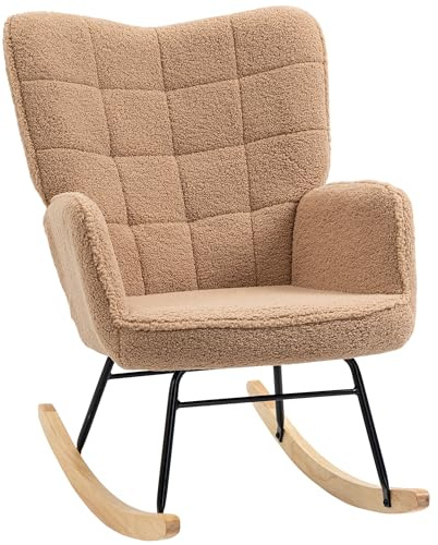 HOMCOM Fauteuil à Bascule, Rocking Chair, Revêtement Bouclette, Marron