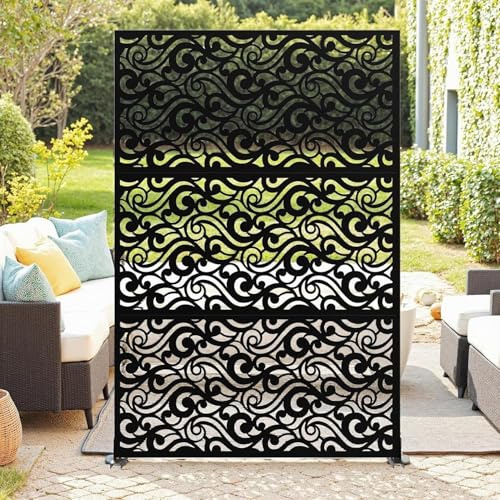 Cachpib Decorative Garden Privacy Screen with Stand Freestanding Outdoor Divider Metal Privacy Panel for Garden Pool Balcony Patio, 120x183Cm