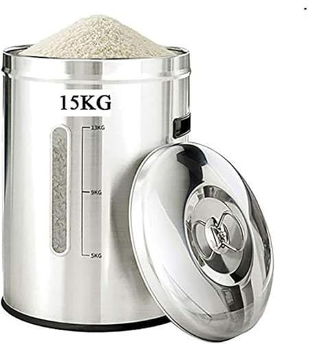 Stainless Steel Dispenser, Flour and Cereal Container, Rice Storage Bin, 15KG/25KG Capacity, with Lid for Kitchen