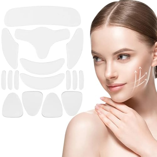 16 Piezas Parches para las Arrugas de la Cara, Facial Patches Reutilizables, Diseño suave y Agradable a la Piel y Lavable, para Frente, Pjos, Mejillas, Boca y Pecho