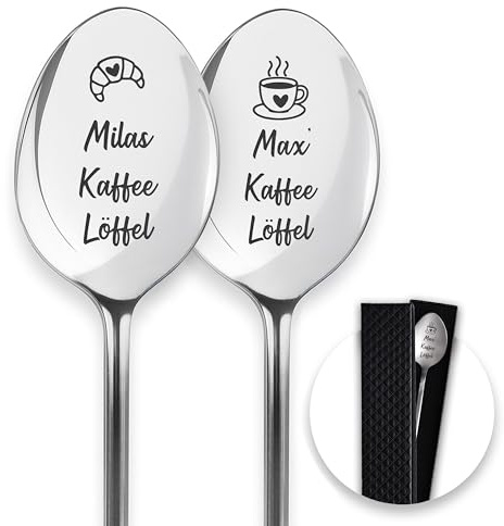 LAUBLUST Personalisierte Dessertlöffel mit Widmung | 2er‑Set Kaffeelöffel als Geschenk zur Hochzeit | Kaffee & Croissant - Müslilöffel als Verlobungsgeschenk | Geschenke zum Umzug, Jahrestag für Paare