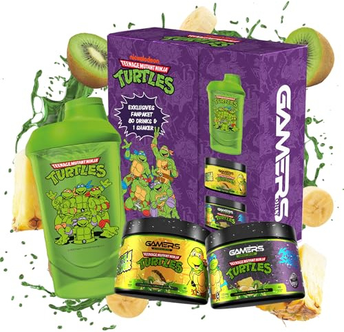 Gamers Only x TEENAGE MUTANT NINJA TURTLES Collector Bundle [MIT ENERGY PULVER & VITAMIN DRINK ] - 40 Portionen | inkl. Shaker | 125 MG Koffein & L-Tyrosin & 12 Vitaminen