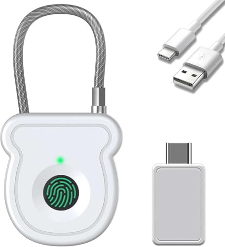 ELLENNE - Cadenas avec empreinte digitale biométrique, serrure antivol portable avec recharge USB-C, sauvegarde avec clé USB et code d'urgence